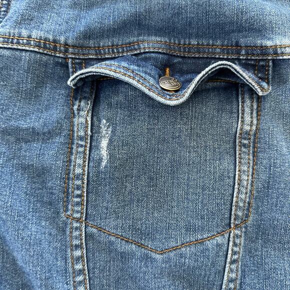 TERRA SKY Womens Jacket 3X Denim Oversized Stretch Distressed Pockets Casual - Picture 8 of 14